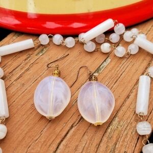 Vintage White Jade Boho Abstract Stone Gold Drop Earrings